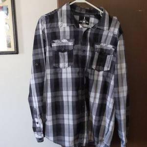 Cute black and white mens plaid shirt.
